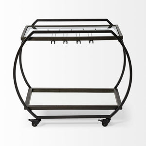 19 Inch Rolling Kitchen Island Cart with Gunmetal Frame Glass Shelves and Storage