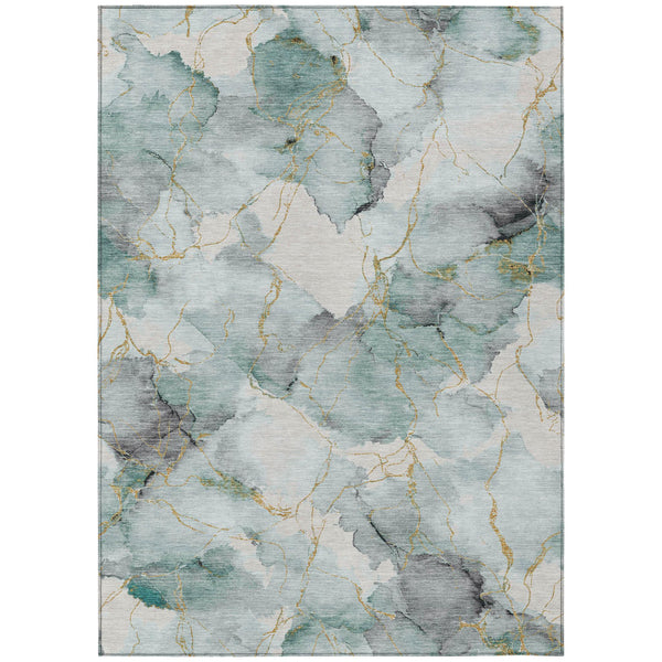 9x12 Abstract Washable Polyester Area Rug for Indoor Outdoor Coastal Living Rooms