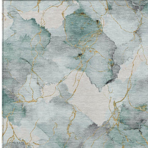 HomeRoots 9x12 Abstract Washable Polyester Area Rug for Indoor Outdoor Coastal Living Rooms 732378