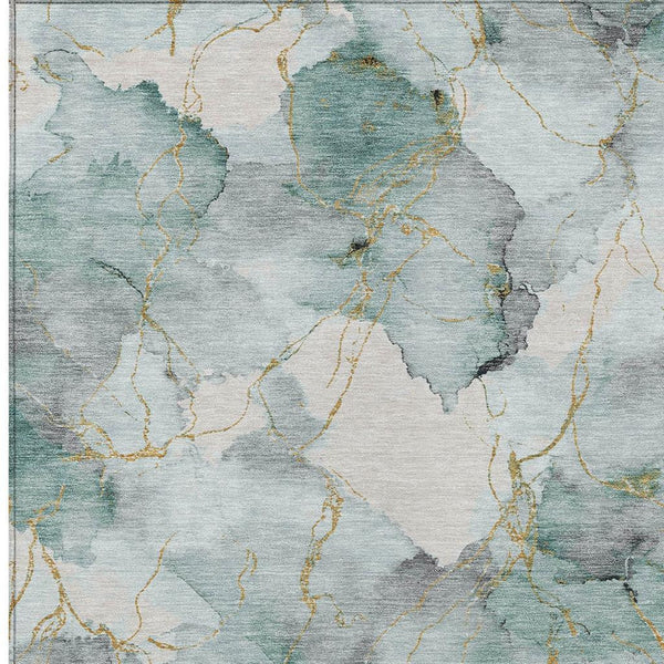 HomeRoots 9x12 Abstract Washable Polyester Area Rug for Indoor Outdoor Coastal Living Rooms 732378