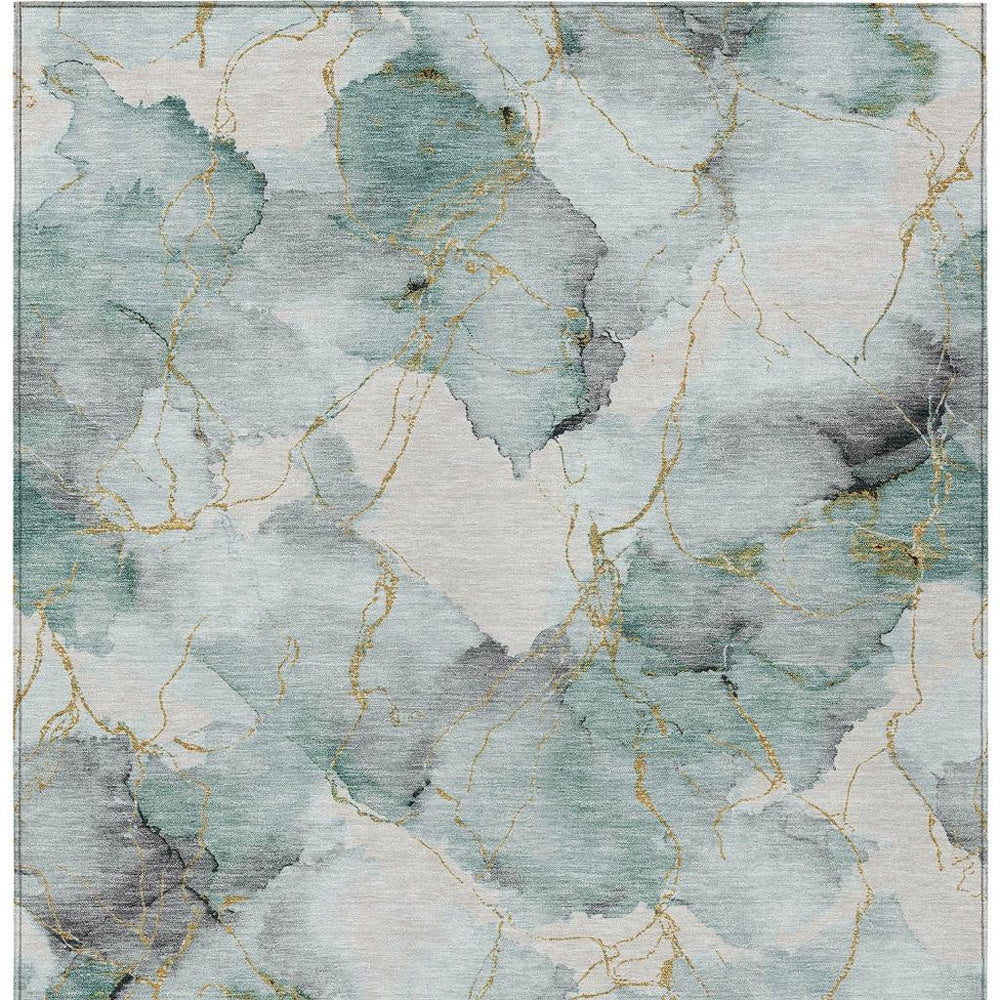HomeRoots 9x12 Abstract Washable Polyester Area Rug for Indoor Outdoor Coastal Living Rooms 732378