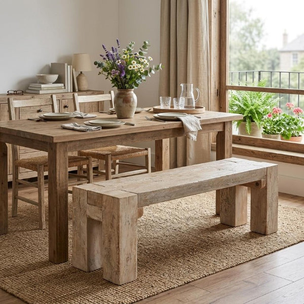 64 Inch Distressed Solid Wood Farmhouse Dining Bench with Rustic Brown Finish