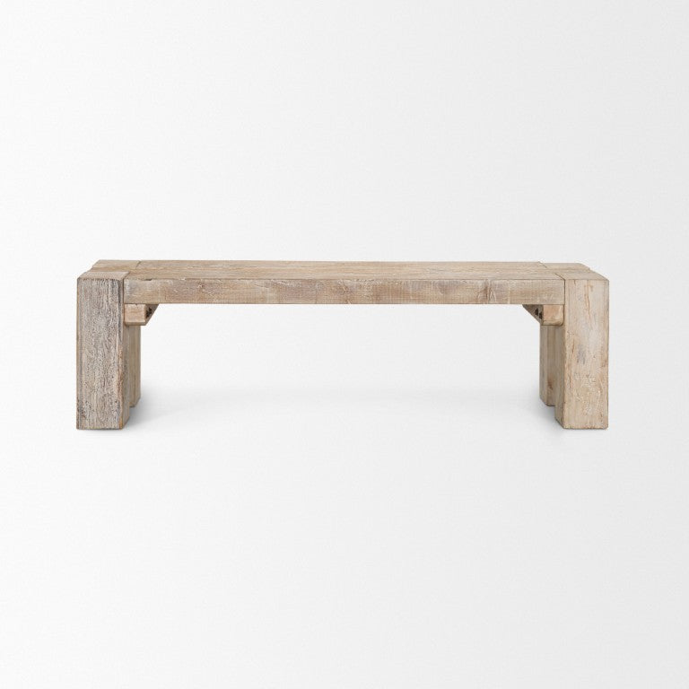 HomeRoots 64 Inch Distressed Solid Wood Farmhouse Dining Bench with Rustic Brown Finish 732383