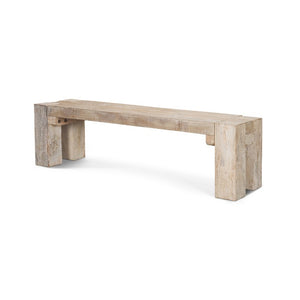 64 Inch Distressed Solid Wood Farmhouse Dining Bench with Rustic Brown Finish