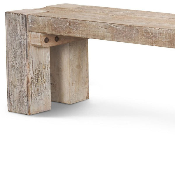 64 Inch Distressed Solid Wood Farmhouse Dining Bench with Rustic Brown Finish