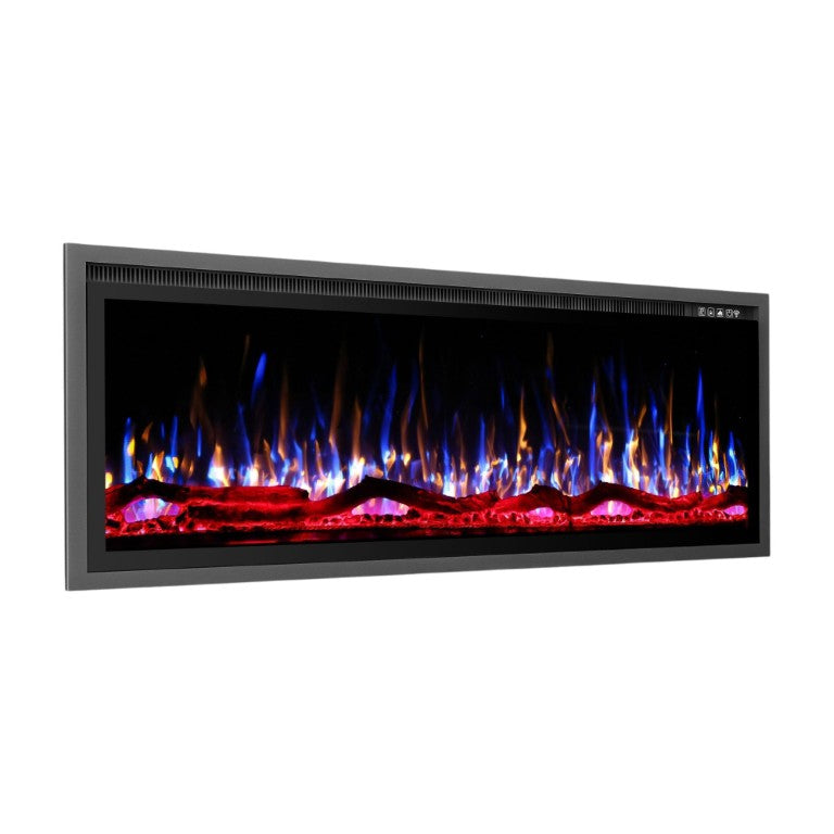 HomeRoots 50 Inch Electric Fireplace Insert with Led Flames Metal Frame Modern Living Room Heater 50" W x 19.3" H x 5.55" D 732386