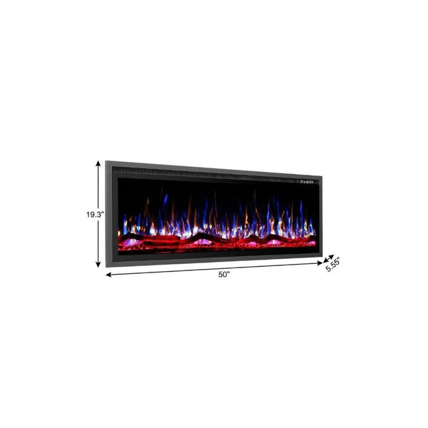 50 Inch Electric Fireplace Insert with Led Flames Metal Frame Modern Living Room Heater