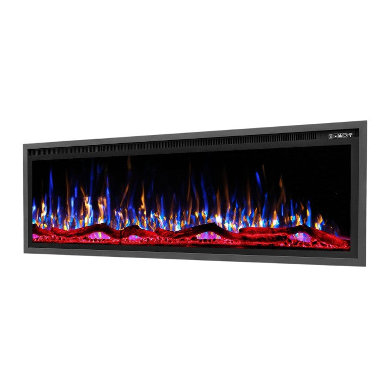 HomeRoots 60 Inch Metal Electric Fireplace Insert with Led Ambiance for Modern Living Spaces 732387
