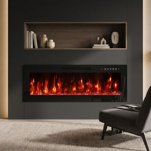 42 Inch Electric Fireplace Insert with Led Flame Effect and Sleek Metal Surround Design