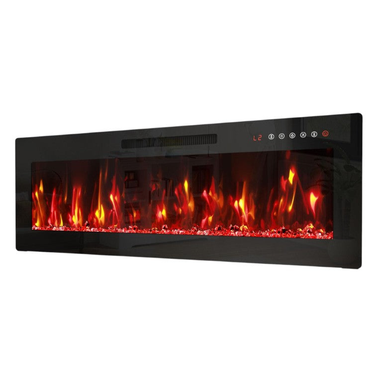 HomeRoots 42 Inch Electric Fireplace Insert with Led Flame Effect and Sleek Metal Surround Design 42" W x 13.78" H x 4.45" D 732390
