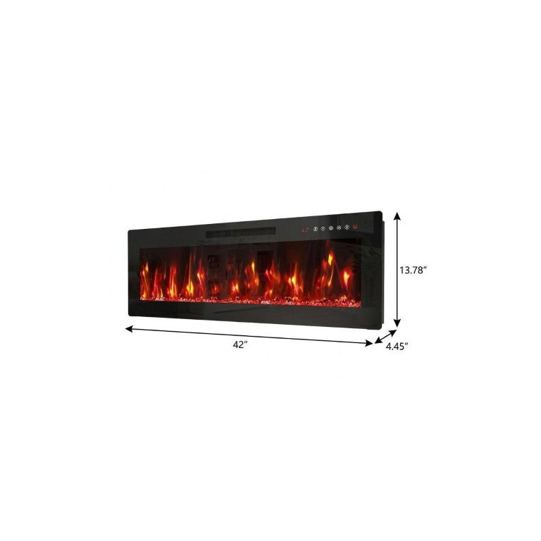 HomeRoots 42 Inch Electric Fireplace Insert with Led Flame Effect and Sleek Metal Surround Design 42" W x 13.78" H x 4.45" D 732390