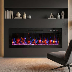 50 Inch Electric Fireplace Insert with Led Flames Metal Frame Modern Living Room Heater