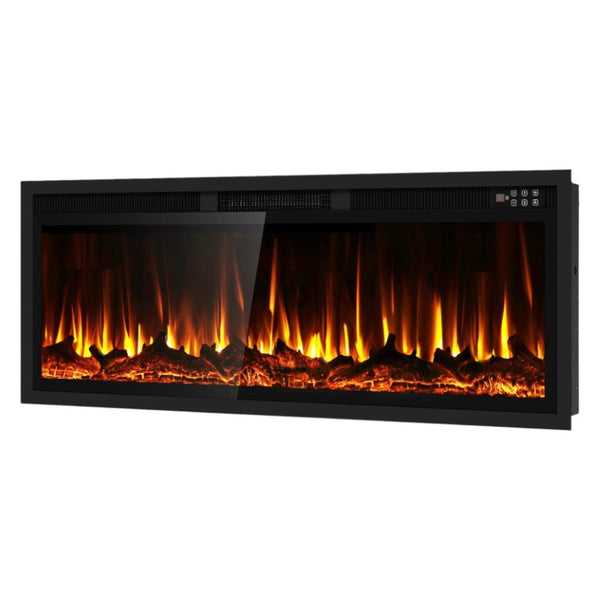 50 Inch Electric Fireplace Insert with Led Flames Metal Frame Modern Living Room Heater