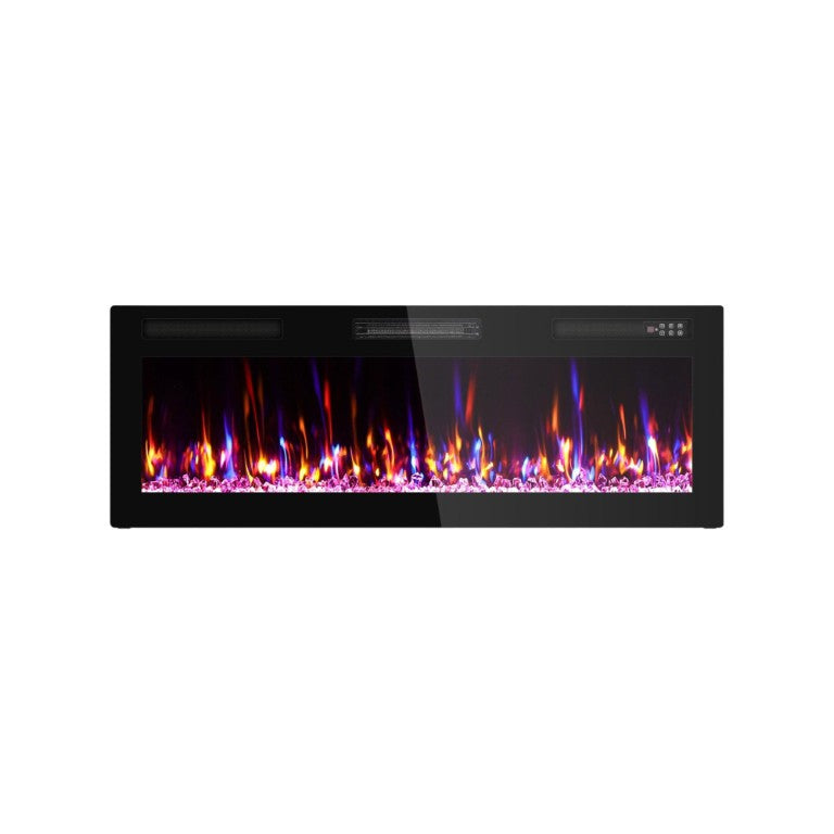 HomeRoots 50 Inch Electric Fireplace Insert with Faux Crystal Accents and Led Ambiance Lighting 732396