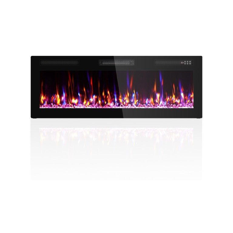 HomeRoots 50 Inch Electric Fireplace Insert with Faux Crystal Accents and Led Ambiance Lighting 732396