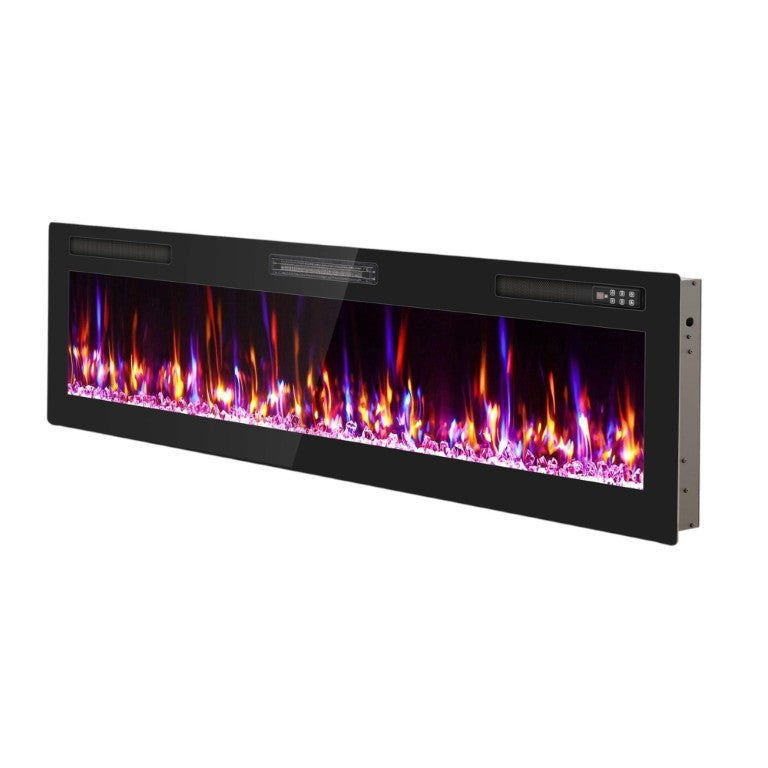 HomeRoots 60 Inch Electric Fireplace Insert with Faux Crystal Accents and Led Ambiance Lighting 732397