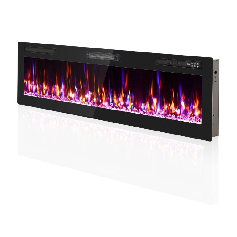 HomeRoots 60 Inch Electric Fireplace Insert with Faux Crystal Accents and Led Ambiance Lighting 732397