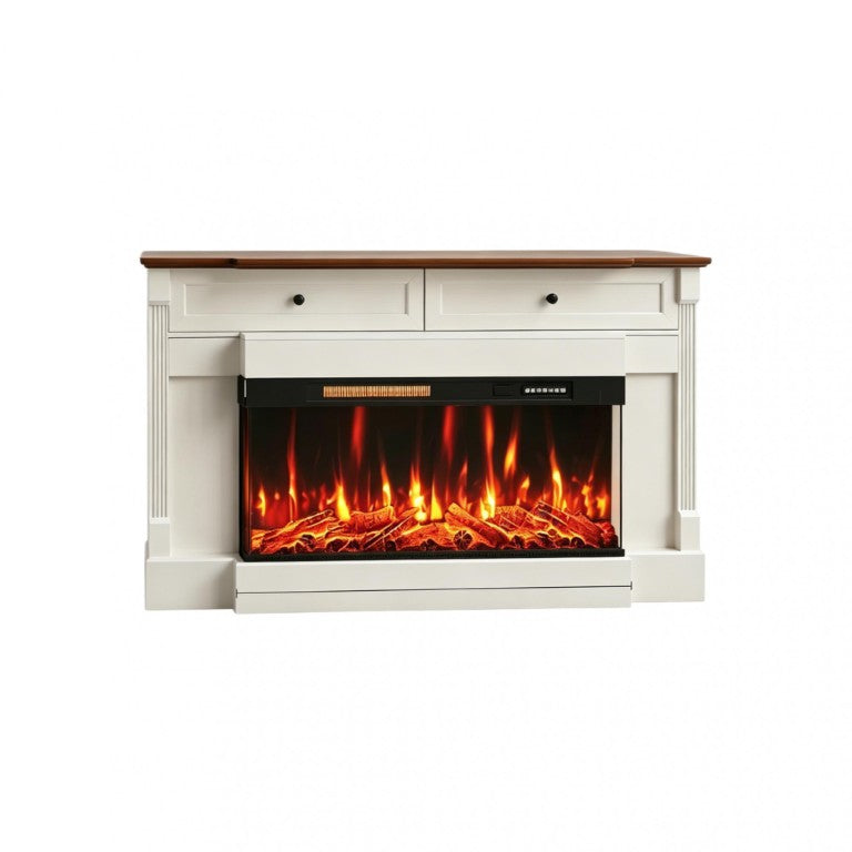 HomeRoots 61 Inch Electric Fireplace Insert with Mantle Metal Frame Led Ambiance Heating 732398