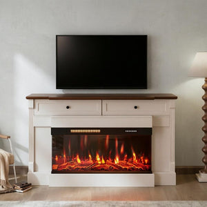 61 Inch Electric Fireplace Insert with Mantle Metal Frame Led Ambiance Heating
