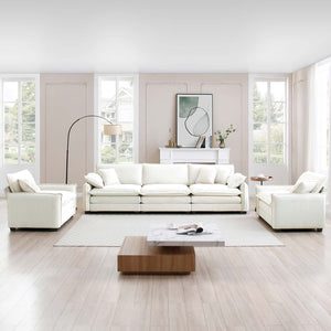 English Elm Warm Retro-Inspired Sofa Set - Plush 3-Seater And 2 Single Sofas In Soft Beige Corduroy Fabric W714S00679-GIGA