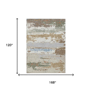 Abstract Washable Polyester Area Rug Low Pile Ivory Taupe for Indoor Outdoor Living
