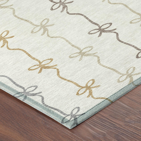 Ivory Gray Geometric Southwestern Washable Polyester Indoor Outdoor Area Rug for Any Room