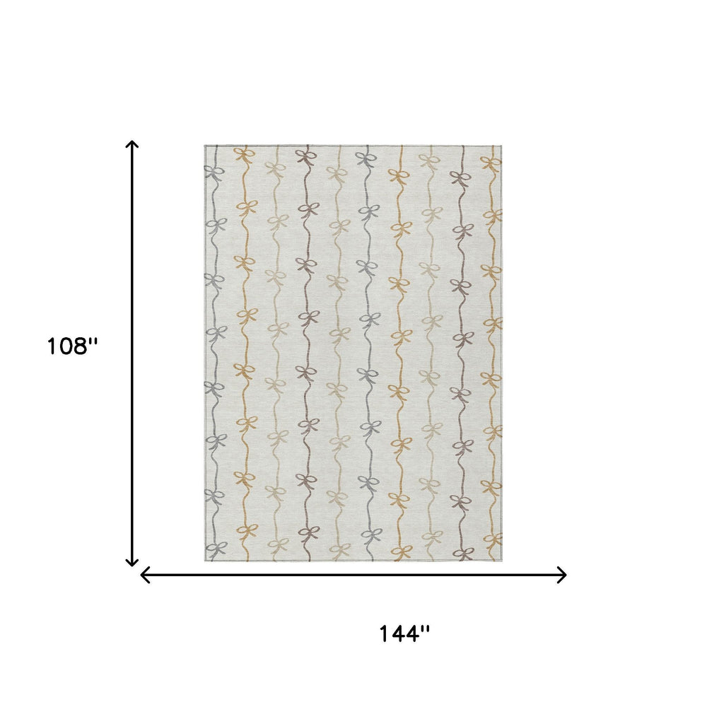 Ivory Gray Geometric Southwestern Washable Polyester Indoor Outdoor Area Rug for Any Room