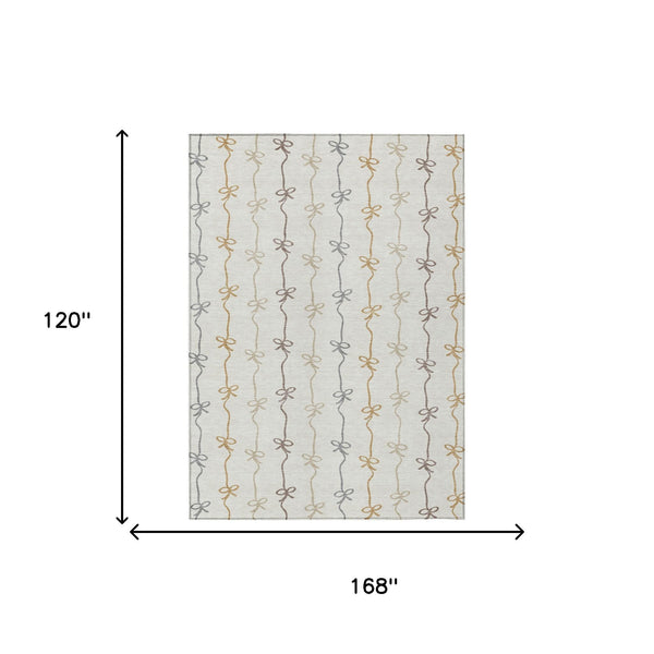 Ivory Gray Geometric Southwestern Washable Polyester Indoor Outdoor Area Rug for Any Room