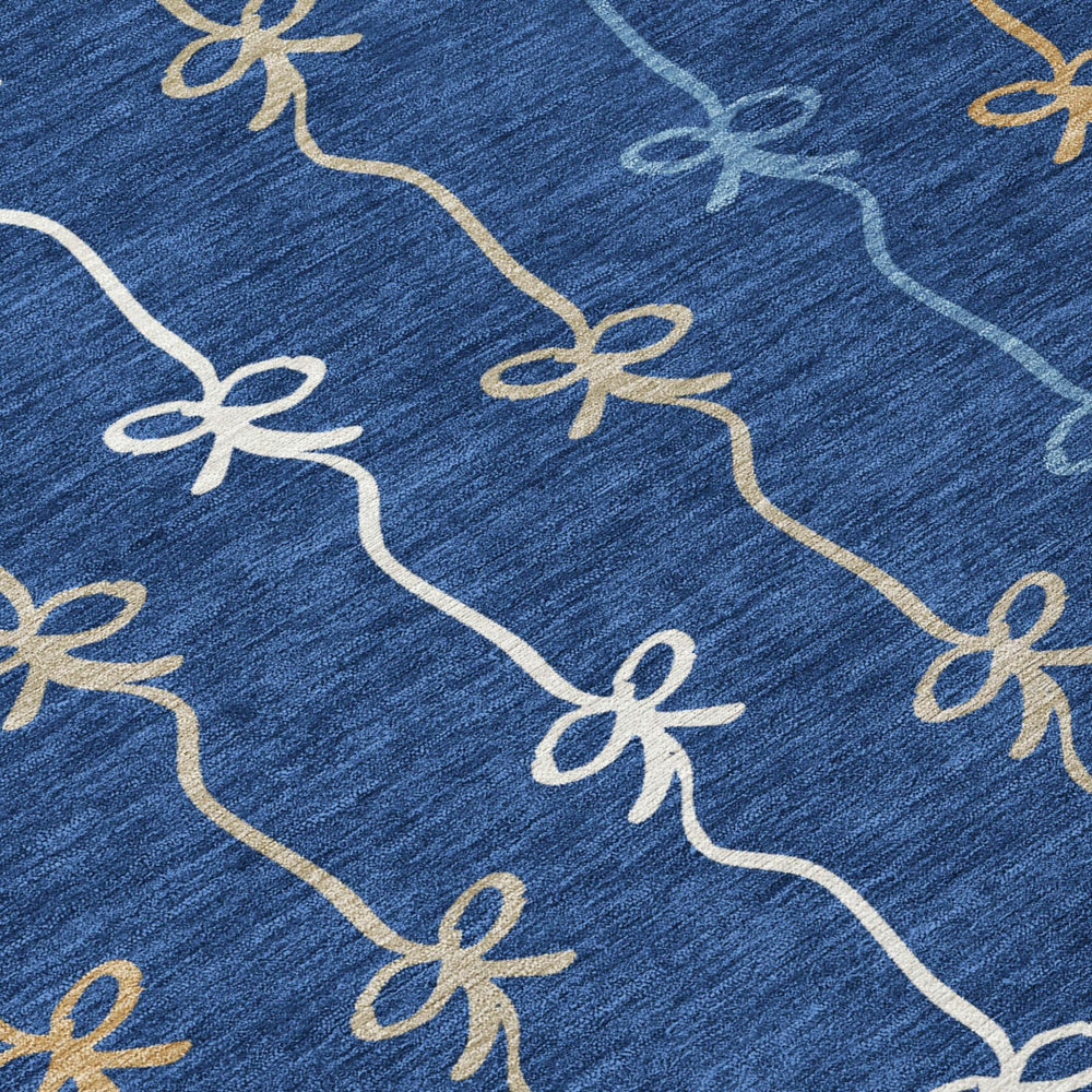 HomeRoots 9x12 Southwestern Polyester Area Rug Washable Indoor Outdoor Navy Geometric 732451