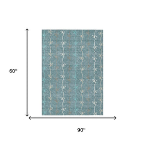 Southwestern Geometric Polyester Area Rug Washable Indoor Outdoor Teal Aqua Patio Living Room