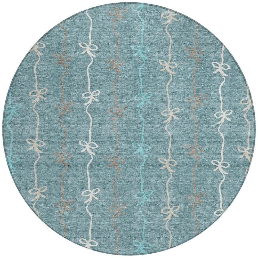 8 Foot Round Southwestern Geometric Polyester Rug Washable for Patio or Entryway