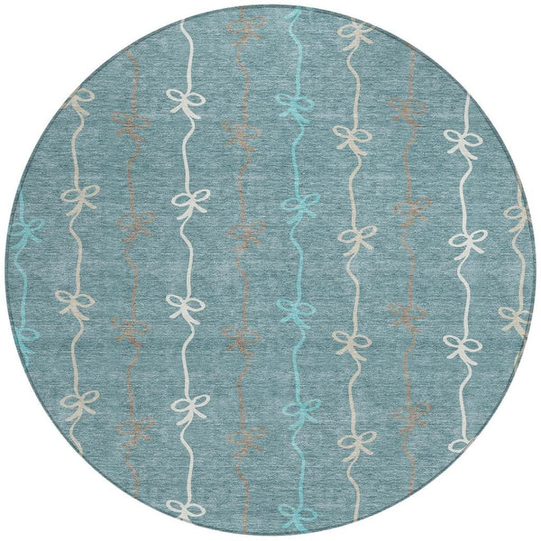 8 Foot Round Southwestern Geometric Polyester Rug Washable for Patio or Entryway