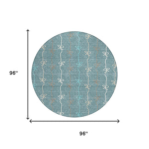 8 Foot Round Southwestern Geometric Polyester Rug Washable for Patio or Entryway