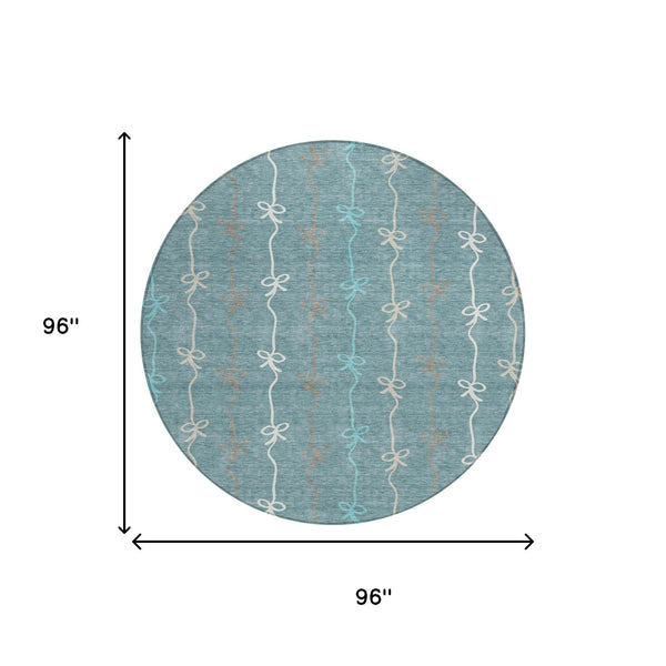 8 Foot Round Southwestern Geometric Polyester Rug Washable for Patio or Entryway