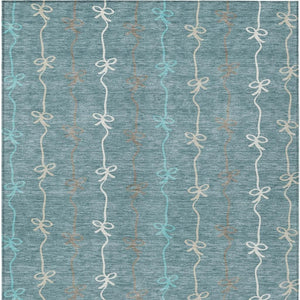 Southwestern Geometric Polyester Area Rug Washable Indoor Outdoor Teal Aqua Patio Living Room