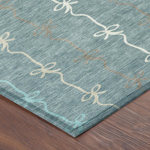 Southwestern Geometric Polyester Area Rug Washable Indoor Outdoor Teal Aqua Patio Living Room