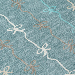 Southwestern Geometric Polyester Area Rug Washable Indoor Outdoor Teal Aqua Patio Living Room