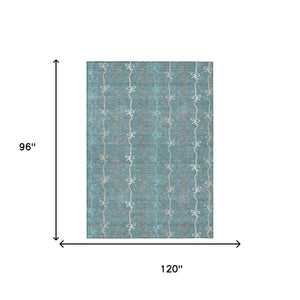 Southwestern Geometric Polyester Area Rug Washable Indoor Outdoor Teal Aqua Patio Living Room