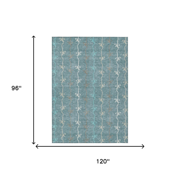 Southwestern Geometric Polyester Area Rug Washable Indoor Outdoor Teal Aqua Patio Living Room