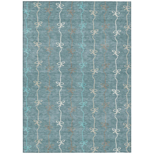 Southwestern Geometric Polyester Area Rug Washable Indoor Outdoor Teal Aqua Patio Living Room