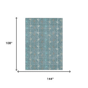 Southwestern Geometric Polyester Area Rug Washable Indoor Outdoor Teal Aqua Patio Living Room