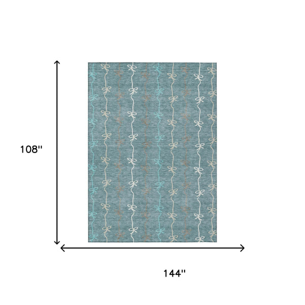 Southwestern Geometric Polyester Area Rug Washable Indoor Outdoor Teal Aqua Patio Living Room