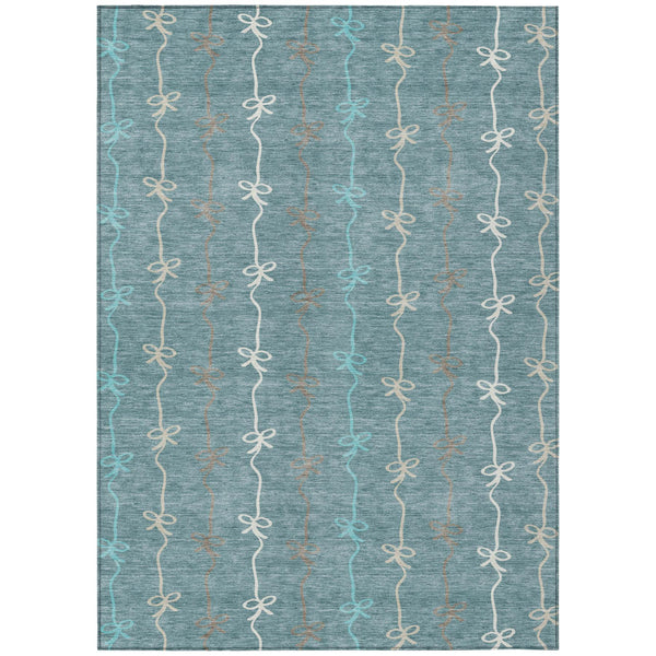 Southwestern Geometric Polyester Area Rug Washable Indoor Outdoor Teal Aqua Patio Living Room