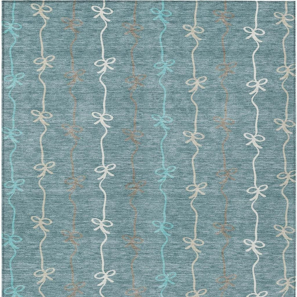 Southwestern Geometric Polyester Area Rug Washable Indoor Outdoor Teal Aqua Patio Living Room