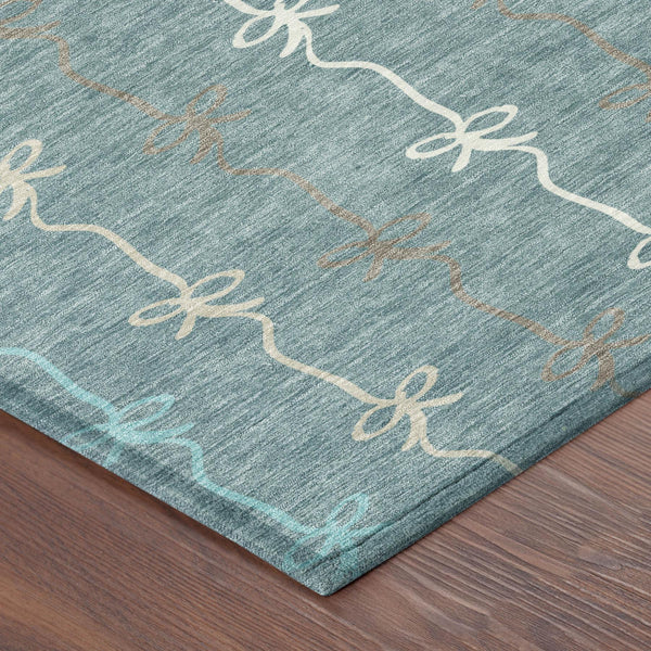 Southwestern Geometric Polyester Area Rug Washable Indoor Outdoor Teal Aqua Patio Living Room