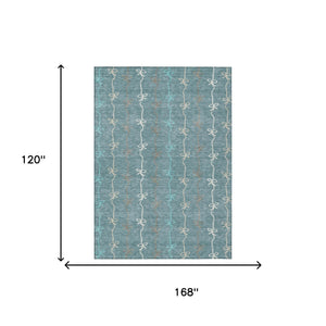 Southwestern Geometric Polyester Area Rug Washable Indoor Outdoor Teal Aqua Patio Living Room