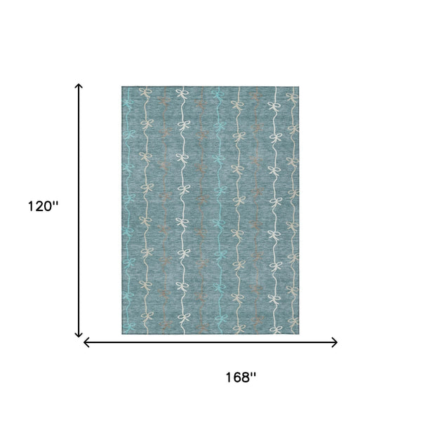 Southwestern Geometric Polyester Area Rug Washable Indoor Outdoor Teal Aqua Patio Living Room