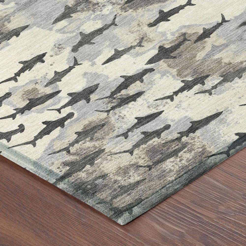 8 Foot Round Washable Polyester Area Rug with Horse Motif for Patio or Living Room