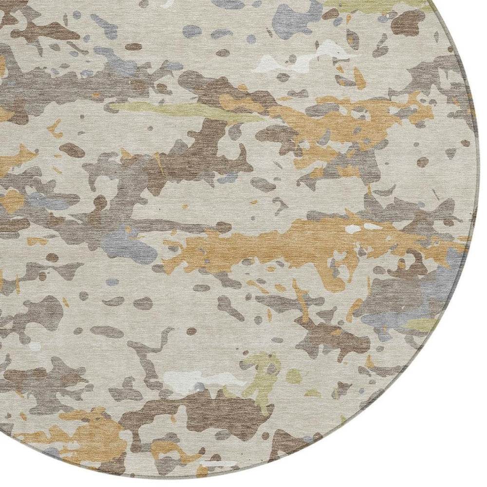 HomeRoots 8 Ft Round Abstract Geometric Polyester Area Rug for Patios Entryways and Living Rooms 732497