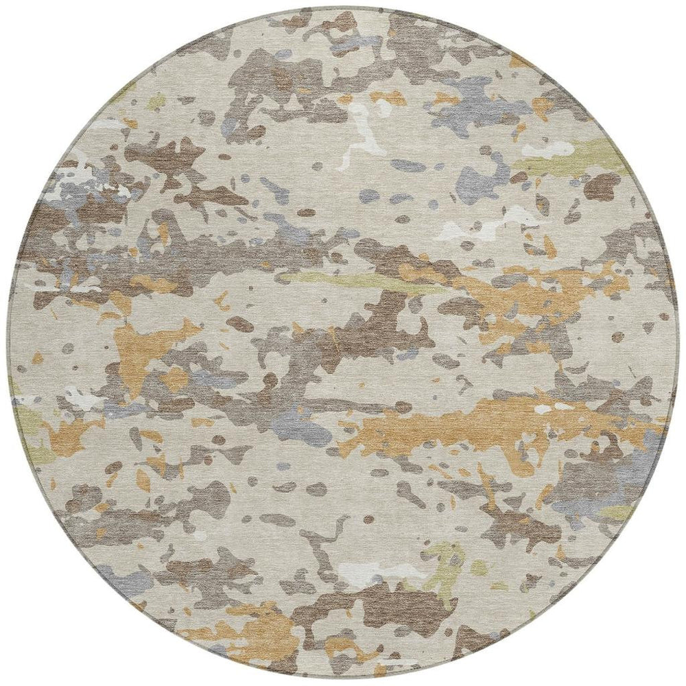 HomeRoots 8 Ft Round Abstract Geometric Polyester Area Rug for Patios Entryways and Living Rooms 732497